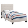 Beige Twin Tufted Upholstered Linen Bed Frame with Nailhead Trim