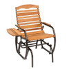 Farmhouse Steel Frame Outdoor Glider Chair with Wood Slats and Side Tray Table