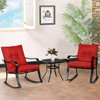 Outdoor 3-Piece Patio Furniture Rocking Chairs Table Set with Red Cushions