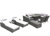 Twelve Piece Outdoor Gray Wicker Multiple Chairs Seating Group Fire Pit Included with White Cushions