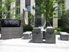 Ten Piece Outdoor Gray Wicker Multiple Chairs Seating Group Fire Pit Included with White Cushions