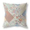 20" Cream Red Boho Floral Indoor Outdoor Throw Pillow