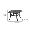 24" Black Square Metal Outdoor Bistro Table With Umbrella Hole