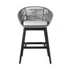 43" Light Gray Solid Wood Low back Outdoor Bar Height chair with Footrest