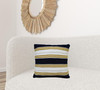 18" X 18" Black And Yellow Zippered Striped Indoor Outdoor Throw Pillow
