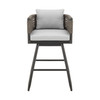 35" Light Gray Metal Swivel Low back Outdoor Counter Height Bar chair with Footrest