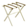 Hotel Ivory Finish Wood Folding Luggage Rack With Tan Straps