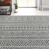 8 ft. x 10 ft. Blue Grey Chevron Coastal Boho Style Indoor Outdoor Area Rug