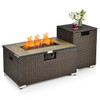 Outdoor Propane Fire Pit with Side Table Tank Holder in Brown PE Rattan