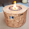 37" Brown Faux Wood Stump Propane Round Fire pit With Cover