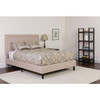 King Beige Upholstered Platform Bed Frame with Button Tufted Headboard