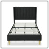 Twin size Mid-Century Black Linen Platform Bed Frame with Upholstered Headboard