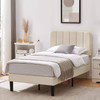 Twin size Beige Upholstered Platform Bed Frame with Headboard