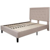 Full Beige Fabric Upholstered Platform Bed Frame with Tufted Headboard