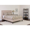 Full Beige Fabric Upholstered Platform Bed Frame with Tufted Headboard