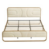 King Beige Upholstered Headboard Footboard Platform Bed with Gold Metal Frame