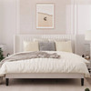 King size White Velvet Upholstered Platform Bed Frame with Wingback Headboard