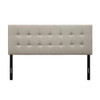 Queen Button-Tufted Headboard in Light Grey Beige Taupe Upholstered Fabric