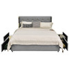 Full Size Grey/Gold Linen Headboard 4 Drawer Storage Platform Bed