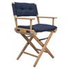 Navy Blue And Brown Solid Wood Director Chair With Navy Blue Cushion
