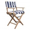 23" Blue and White and Natural Wood Solid Wood Indoor Outdoor Director Chair with Blue and White Cu
