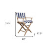 23" Blue and White and Natural Wood Solid Wood Indoor Outdoor Director Chair with Blue and White Cu