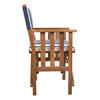 20" Blue and White and Natural Wood Solid Wood Indoor Outdoor Director Chair with Blue and White Cu
