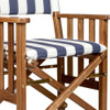 20" Blue and White and Natural Wood Solid Wood Indoor Outdoor Director Chair with Blue and White Cu