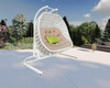 69" Beige and White Metal Indoor Outdoor Swing Chair with Beige Cushion