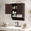 Brown Wall-Mounted Bathroom Medicine Cabinet with Louver Doors and Towel Bar