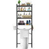 Black Over the Toilet Storage Freestanding Industrial Metal Wood Shelving Unit