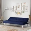Modern Futon Sofa Bed in Navy Blue Fabric with Chrome Metal Legs