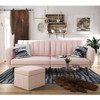 Pink Linen Futon Sofa Bed with Modern Mid-Century Style Wooden Legs