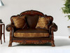 67" Brown And Redwood Faux Leather Loveseat and Toss Pillows