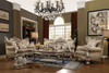 72" Cream And Platinum Damask Chesterfield Loveseat and Toss Pillows