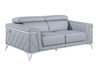 70" Light Blue And Silver Metallic Top Grain Leather Loveseat