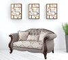 72" Beige And Dark Brown Linen Loveseat and Toss Pillows