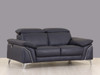 71" Navy Blue And Silver Genuine Leather Loveseat