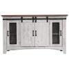70" White Solid Wood Cabinet Enclosed Storage Distressed TV Stand