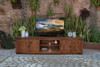 93" Brown Solid Wood Cabinet Enclosed Storage Distressed TV Stand