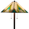 62" Brown Two Light Traditional Shaped Floor Lamp With Beige Green And Blue Geometric Stained Glass