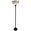 62" Brown Torchiere Floor Lamp With White Tiffany Style Glass Dome Shade