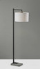 61" Grey And Black Arc Floor Lamp With White Fabric Drum Shade