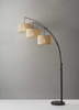 74" Antiqued Black Metal Three Light Tree Floor Lamp With Beige Fabric Drum Shades
