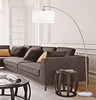 86" White And Silver Arc Floor Lamp With White Drum Shade