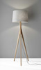 59" Natural Solid Wood Tripod Floor Lamp With Gray Fabric Empire Shade