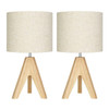 Set of 2 - Solid Wood Tripod Table Lamp with Beige Linen Drum Shade