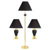 Set Of Three 64" Gold Ceramic Bedside Floor and Table Lamp Set With Black Empire Shade