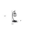 14" Matte Black Metal Arched Hanging Orb USB Table Lamp