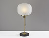 22" Antiqued Brass Table Lamp With White Ribbed Frosted Glass Dome Shade